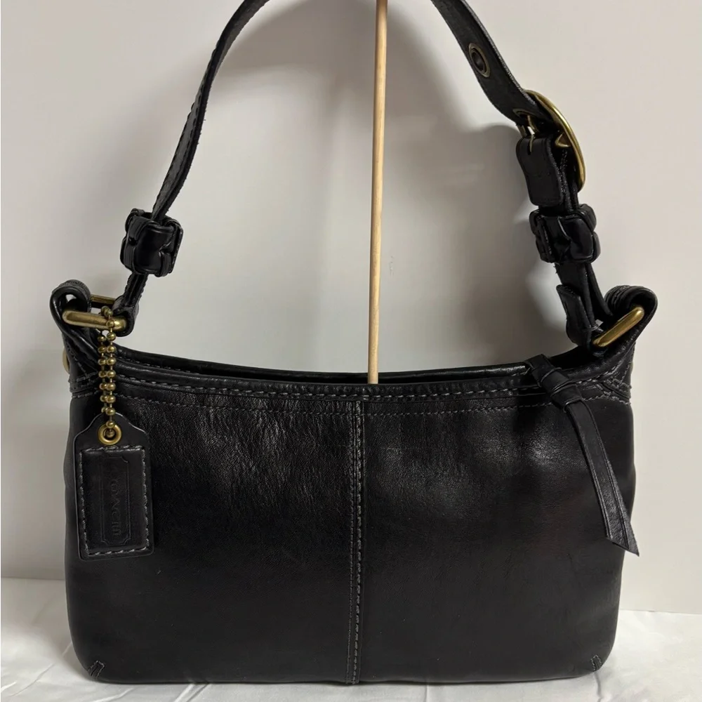 Vintage Coach black leather Bleeker style shoulder bag - Picture 1 of 10